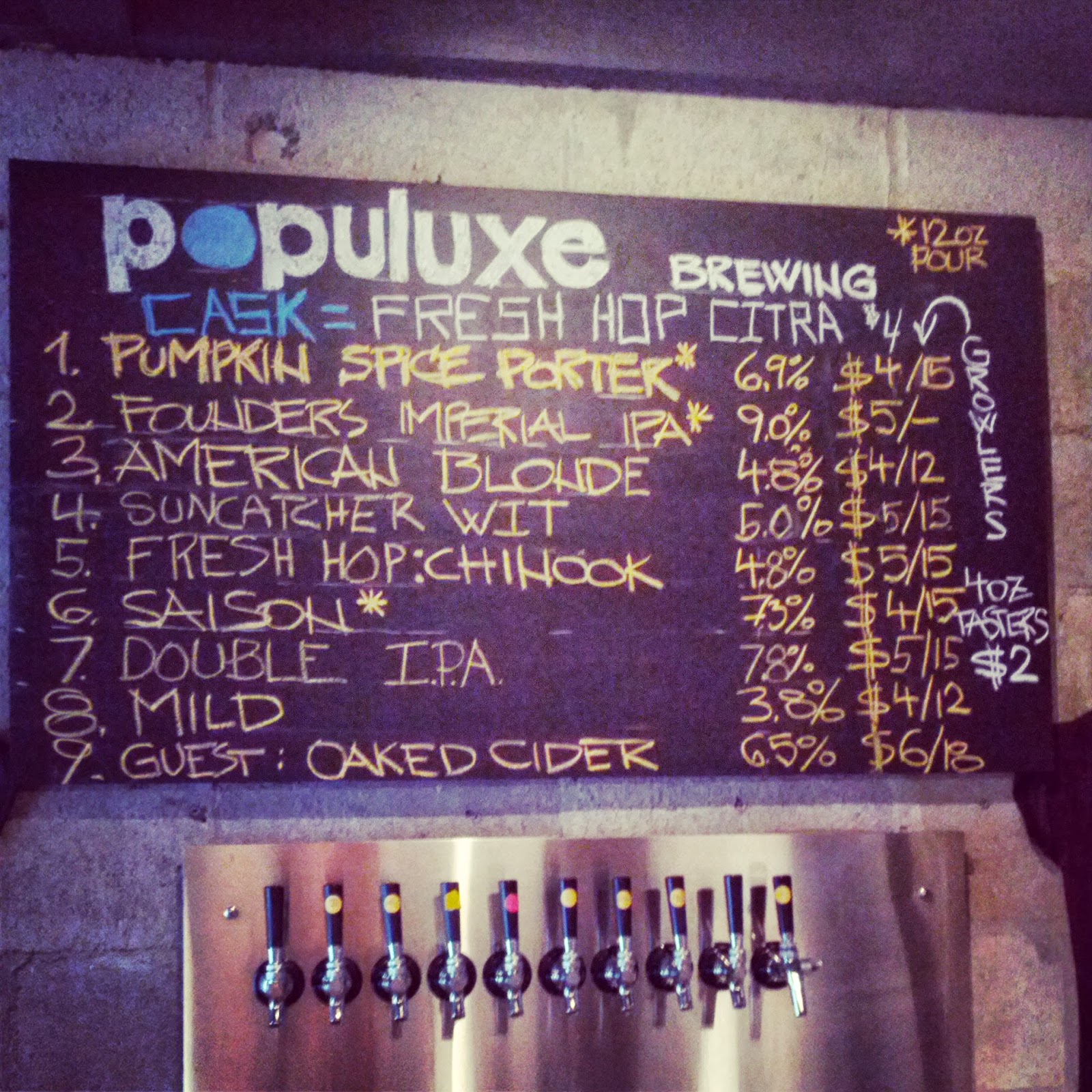 Populuxe Brewing Tap list 10/10
