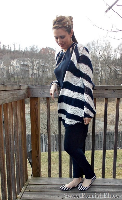 navy maxi dress, striped cardigan2