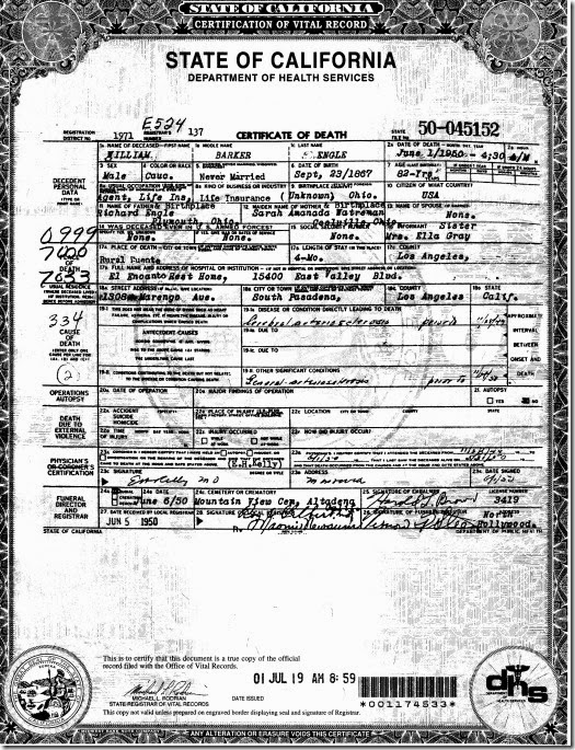 William Barker Engle Death Cert