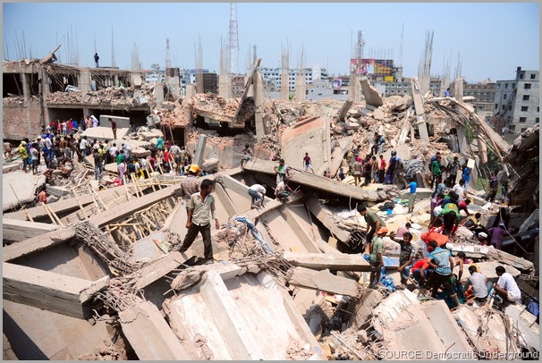The aftermath of the Rana Plaza collpase. Take a stand! Share this post and CLICK to visit the Worker Rights Consortium site to get more information.