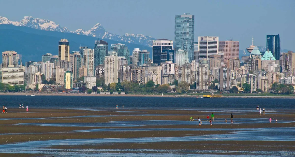 low-tide-view-of-skyline-Vancouver-British-Columbia - The view of the Vancouver skyline from Kitsilano at low tide