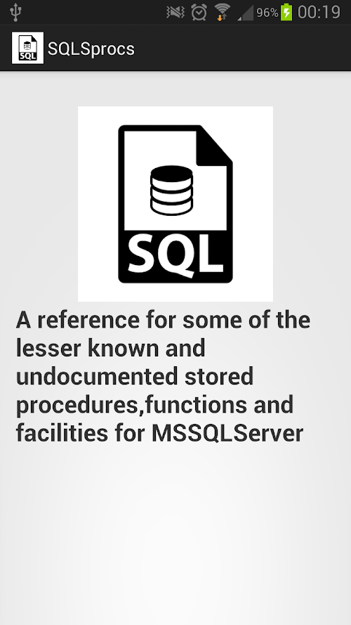 Android application SQL-Sprocs screenshort