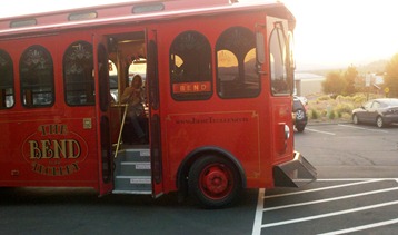 The Bend Trolley making a stop on the Brew and Bite tour