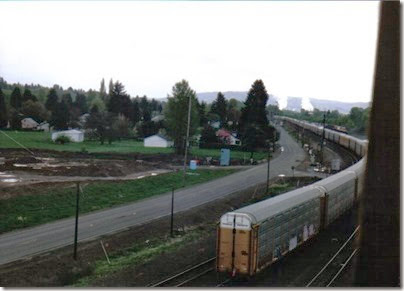 View from the Weyerhaeuser Woods Railroad (WTCX) Cowlitz River Bridge at North Kelso, Washington on May 17, 2005