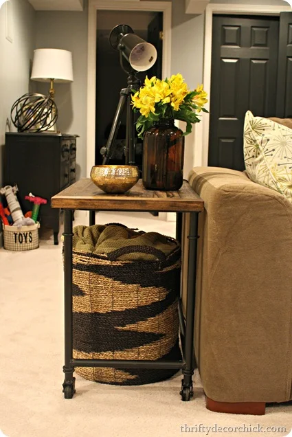 wood and metal industrial side table