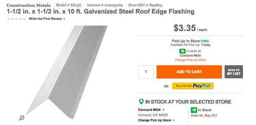 Galvanized steel roof edget flashing