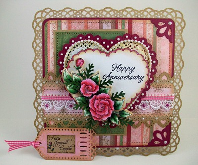 Pink Hearts Roses Anniversary Card1