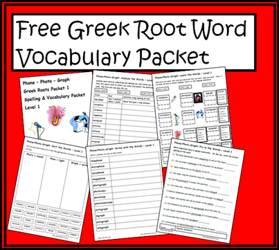 free greek roots word work packet - Help students to understand Greek roots and use them in their reading and writing - free packet from Raki's Rad Resources.