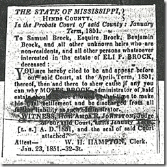Newspaper Notice - Eli P. Brock, 1844