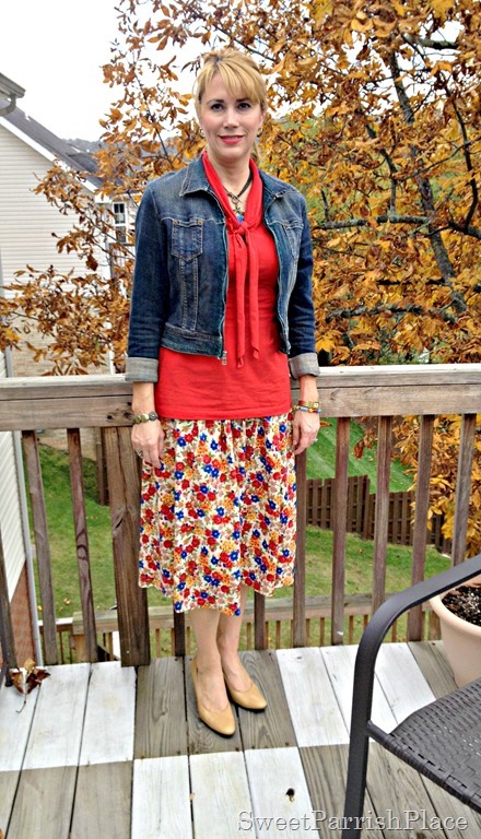 floral skirt and denim