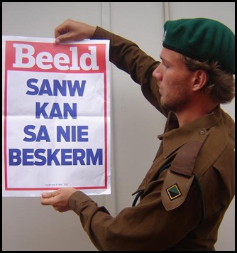 KOMMANDOKORPS sadf cannot protect SA Beeld newspaper poster April 19 2012