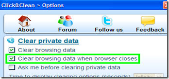 Click&Clean Clear browsing data when browser closes Firefox