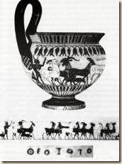 Vazo me skena baritore e nënshkruar nga Theozoti (shek. i VI p.e.s., Museu i Luvrit). Poshtë vazos riprodhohet e plotë skena baritore.