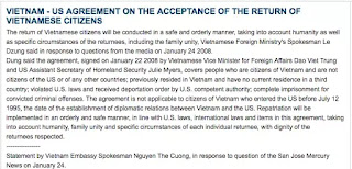“Vietnamese citizens are not subject to return to Vietnam under this Agreement if they arrived in the United States before July 12, 1995”. “Vietnamese citizens are not subject to return to Vietnam under this Agreement if they arrived in the United States before July 12, 1995”.