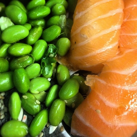 #193 - edamame beans and salmon nigiri
