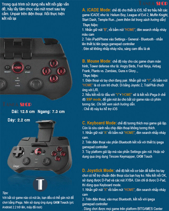 Tay cầm chơi game bluetooth íPega PG-9017S