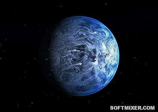 Artist’s impression of the deep blue planet HD 189733b