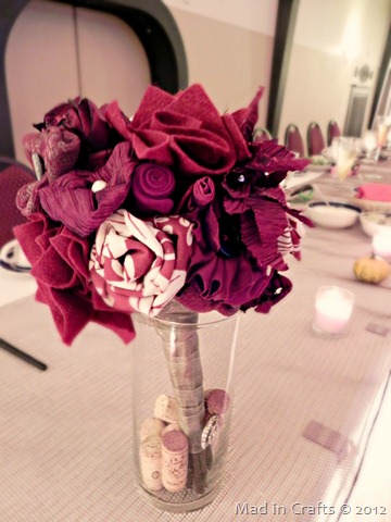 fabric flower bouquet in reds