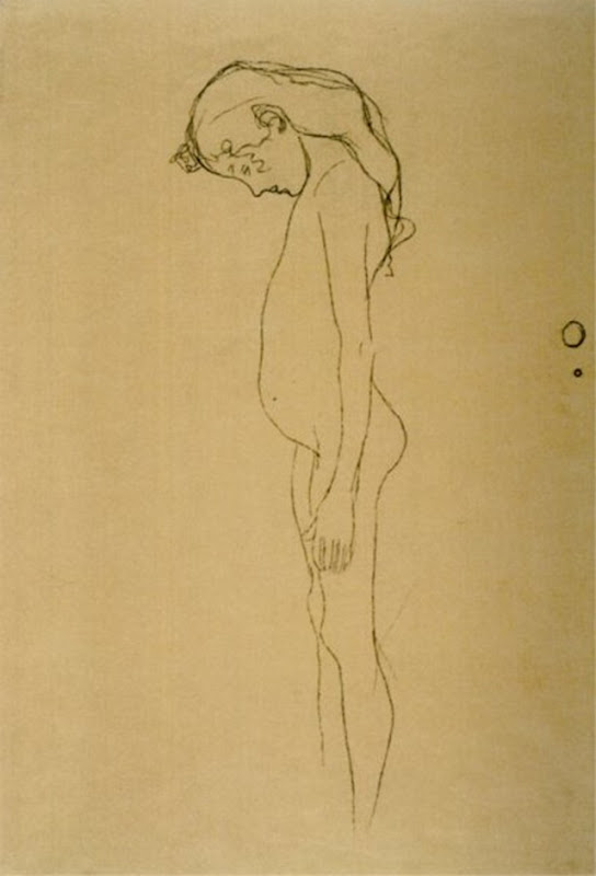 gustav-klimt-nudo-di-ragazza-con-la-testa-piegata-verso-sinistra-1902-gessetto-nero-collezione-privata