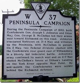 Peninsula Campaign marker W-37 outside of Williamsburg, VA