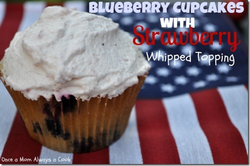 blueberry cupcakes with strawberry whipped topping