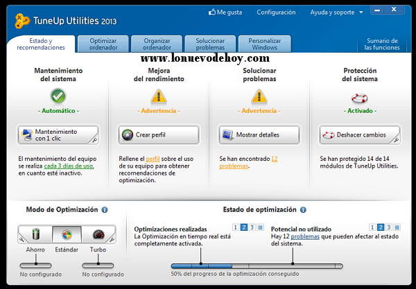 Interfaz de Tuneup 2013