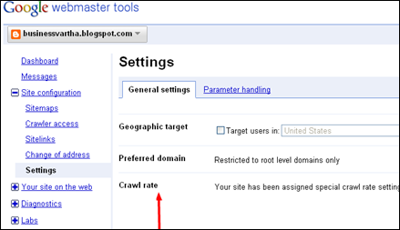 Webmaster Tools - Settings