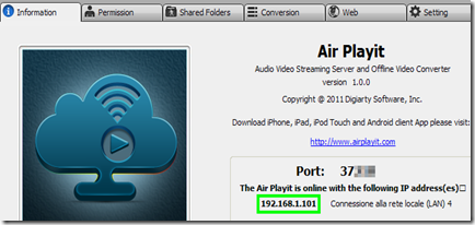 Air Playit client Server per Windows e Mac - Information
