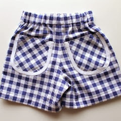 blue & white check shorts back