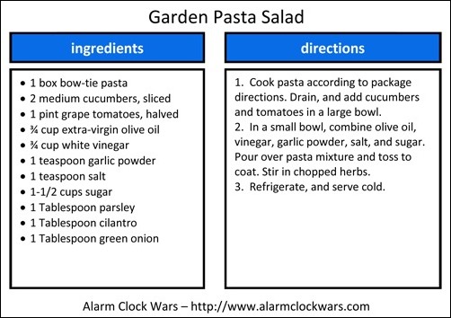garden pasta salad recipe card