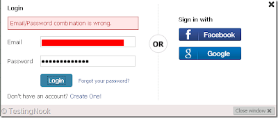 Error message when wrong password is entered.