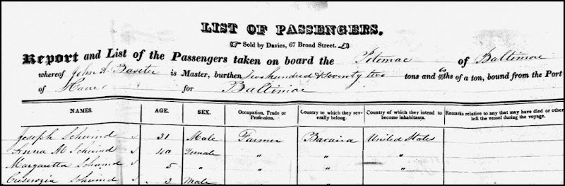 Passenger List of the Potomac, 18 Oct 1836, Baltimore, MD.