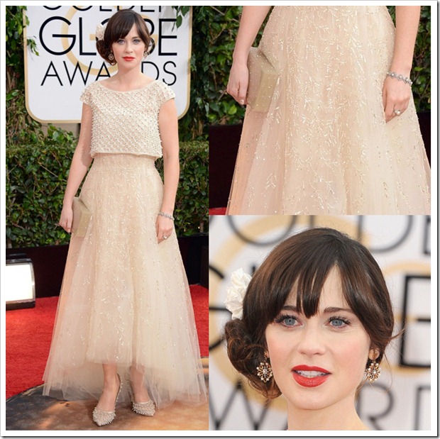 Zooey Deschannel dressed like a Barbie doll for the event