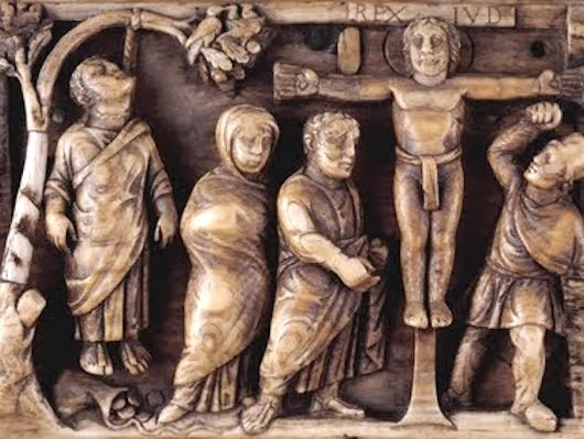 Crucifixion earliest narrative rep ivory casket 420 30 rome brit museum