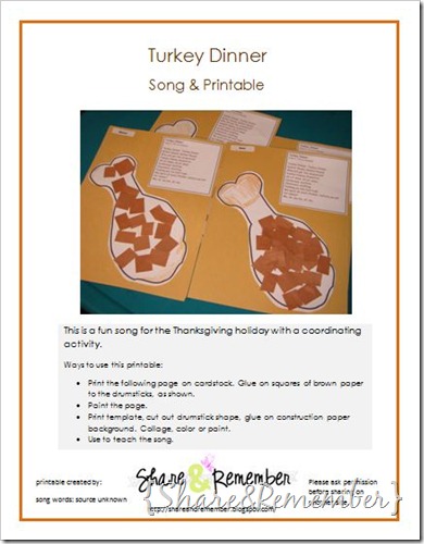 Turkey Dinner Song & Craft Printable