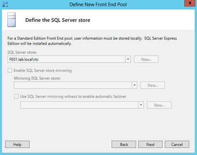 define new pool-define the SQL Server store