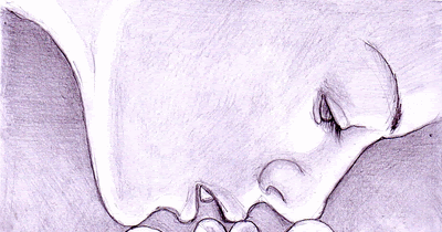 Grafica si pictura de Corina Chirila: Sărutul desen animat in creion