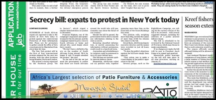 New York Expat South Africans protest against ANC's secrecy Bill