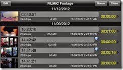 صورة لملفات الفيديو التى تم إلتقاطها بواسطة تطبيق FiLMiC Pro