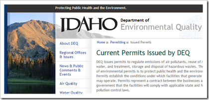 Idaho department of environmental quality current permits issued by DEQ air permits