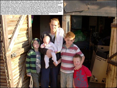 DASPOORT AFRIKANER POOR WHITE FAMILY FACING EXPULSION FROM SHACK BY ANCREGIMEAUG2011