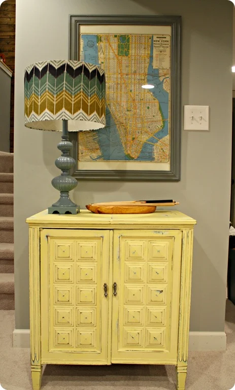 blue yellow vintage sewing cabinet