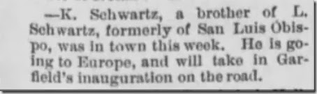 Schwartz K brother Santa Cruz Sentinel 19 Feb 1881