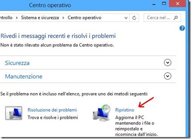 Windows 8 Centro operativo Ripristino