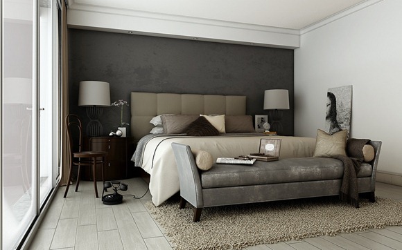 Dormitorio sofisticado: gris marrón, gris oscuro