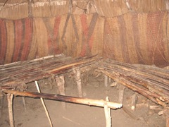 Plimoth Plant indian woven mats inside winter house