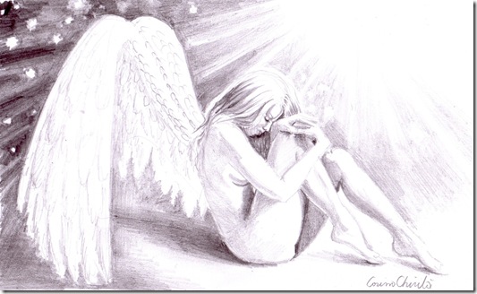 Sad lonely broken angel pencil drawing - Inger trist desen in creion