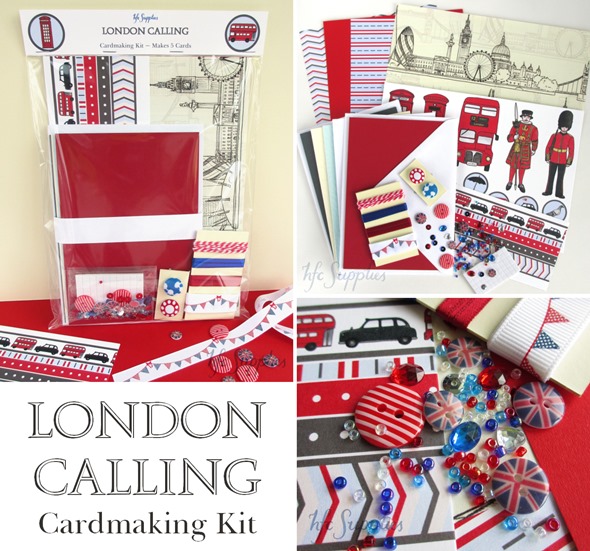 London Calling Kit etsy 5 cards ribbon buttons paper