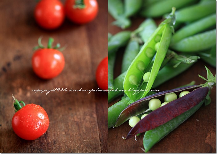 Fioletowy i zielony groszek, bób i quinoa z pomidorkami i kiszonym ogórkirm pod chmurka parmezanu1