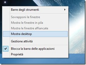 Voce Mostra Desktop nel menu della barra delle applicazioni di Windows 8